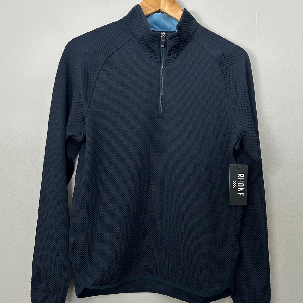 Rhone Pullover Founder's Golf 1/4 Zip Men S True Navy Textured Performance NWT